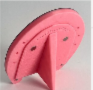 Pink 3D-printed horseshoe photo frame with fold-out stand